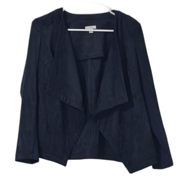 J Jill Open Front Suede Draped Blazer Women XS Waterfall Navy Matrix Moto Jacket - Picture 1 of 10